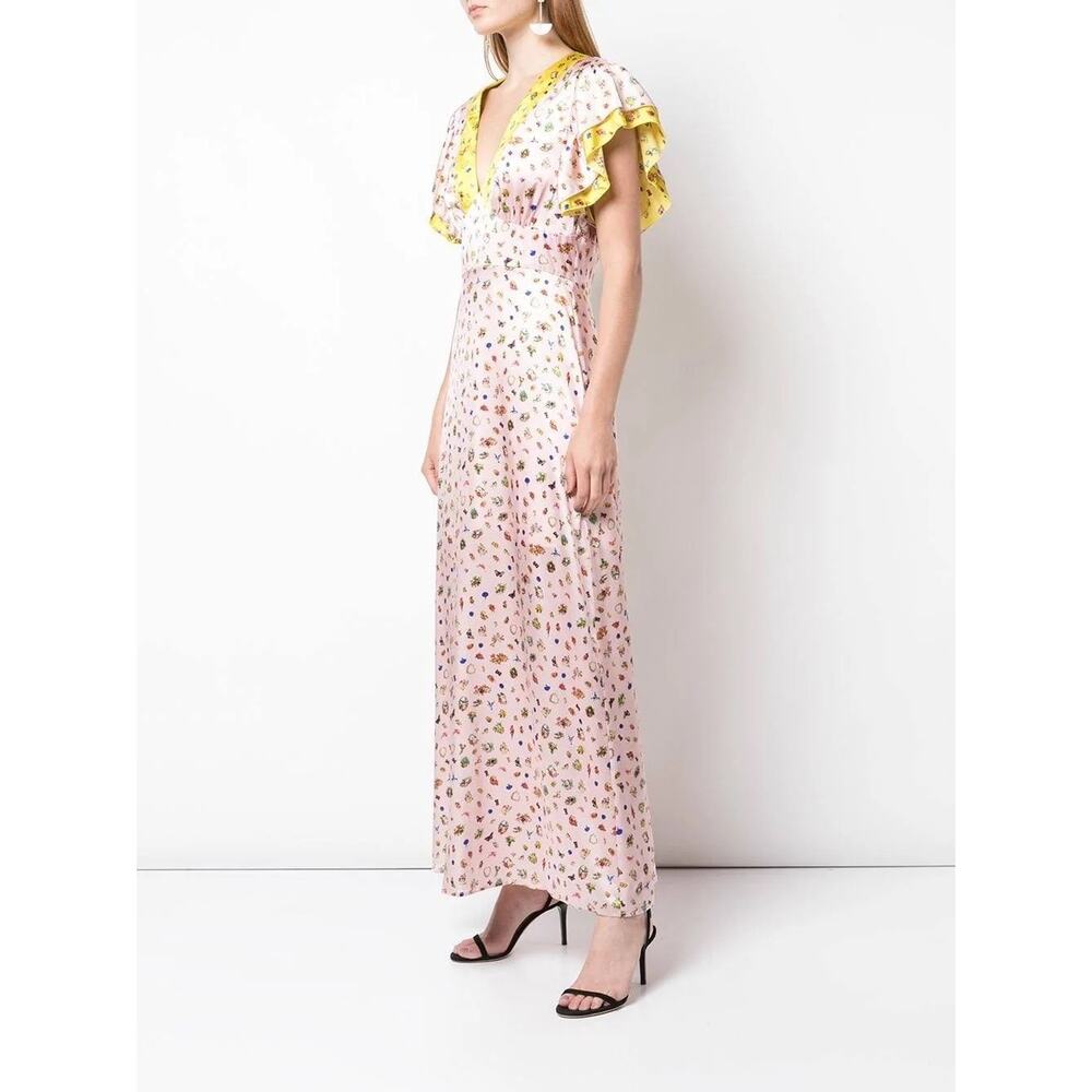 Cynthia Rowley Pink Floral Maxi Dress with Yellow Trim - Picture 13 of 14